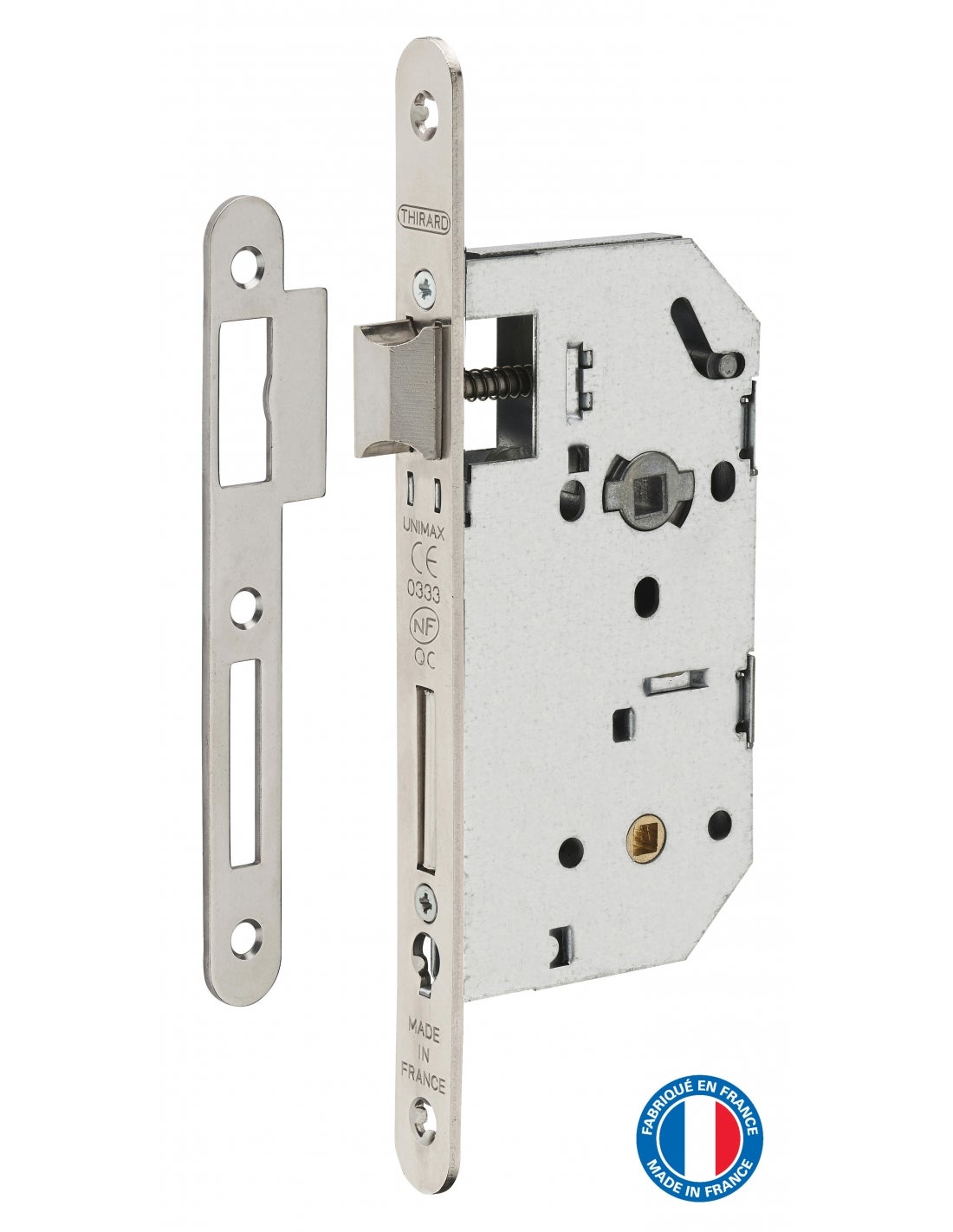 THIRARD - Serrure encastrable Unimax CE NF QC à condamnation pour salle de bain et toilette, axe 50mm, bouts ronds, nickelé - THIRARD - 2