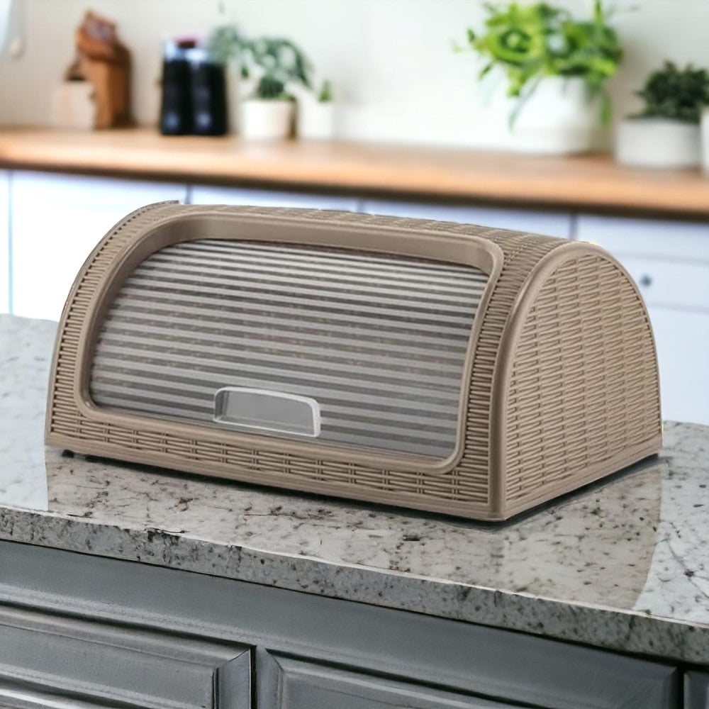 Panera de plástico tipo Ratán, cesta almacenamiento de alimentos pan bocadillos. Caja con tapa enrollable. Sin BPA. - 2
