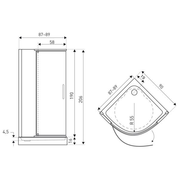 Kabina prysznicowa z brodzikiem Splash 90 szkło 6 mm profile chrom KERRA - 2