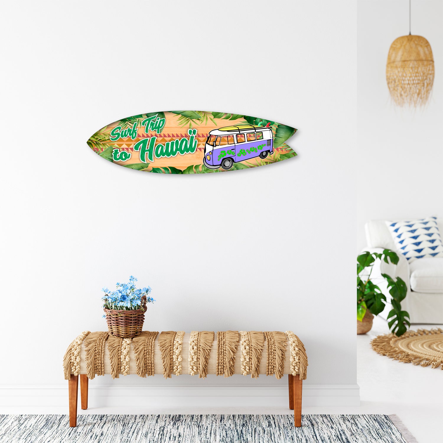Planche de surf déco, impression alu-dibond, décoration murale, déco surf, Planche de surf décorative vague et fleurs Hawaienne, 100x30 cm | Leroy Merlin
