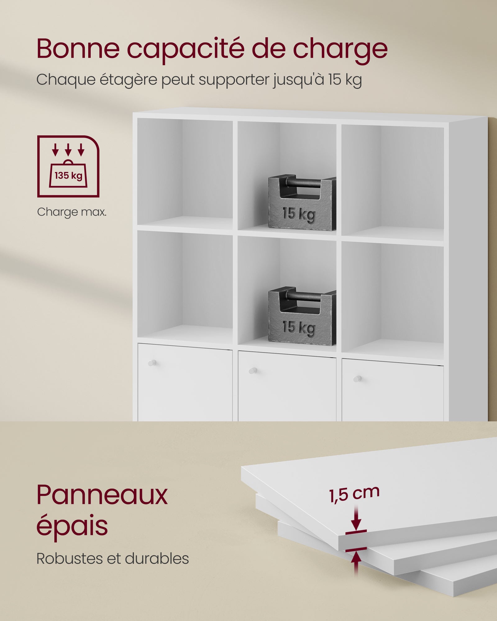 Bibliothèque,Meuble de rangement,Casier jouet enfant - 97,5 x 30 x 97,5 cm - avec 3 placards inférieurs - 7