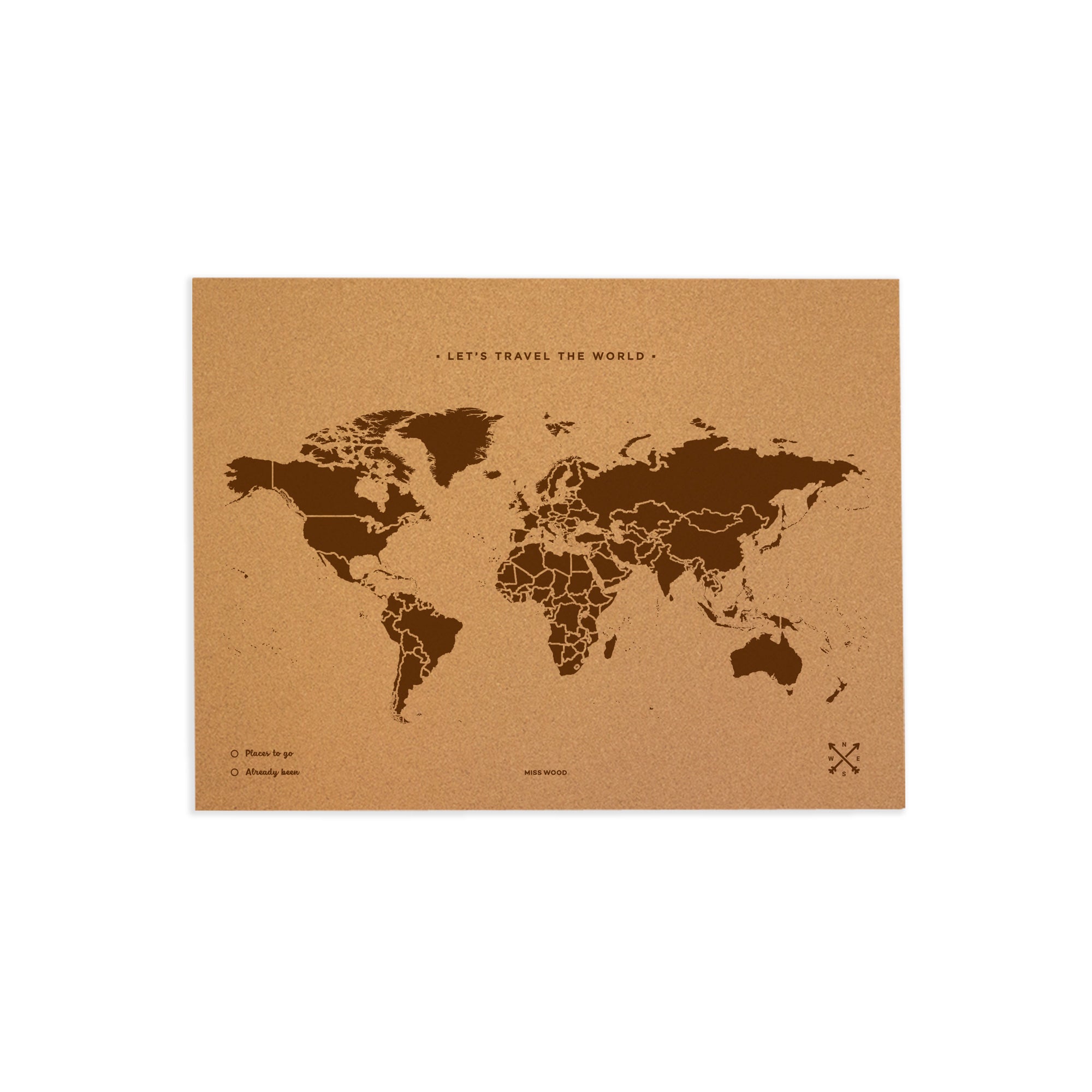 Mapamundi corcho - woody map natural world / 60 x 45 cm / marron / sin marco
