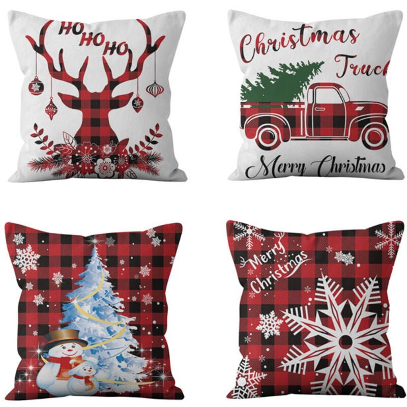 Fețe de pernă de Crăciun 45x45 cm, set de 4, decorative pentru canapea și casă. Design festiv, fără umplutură 4buc