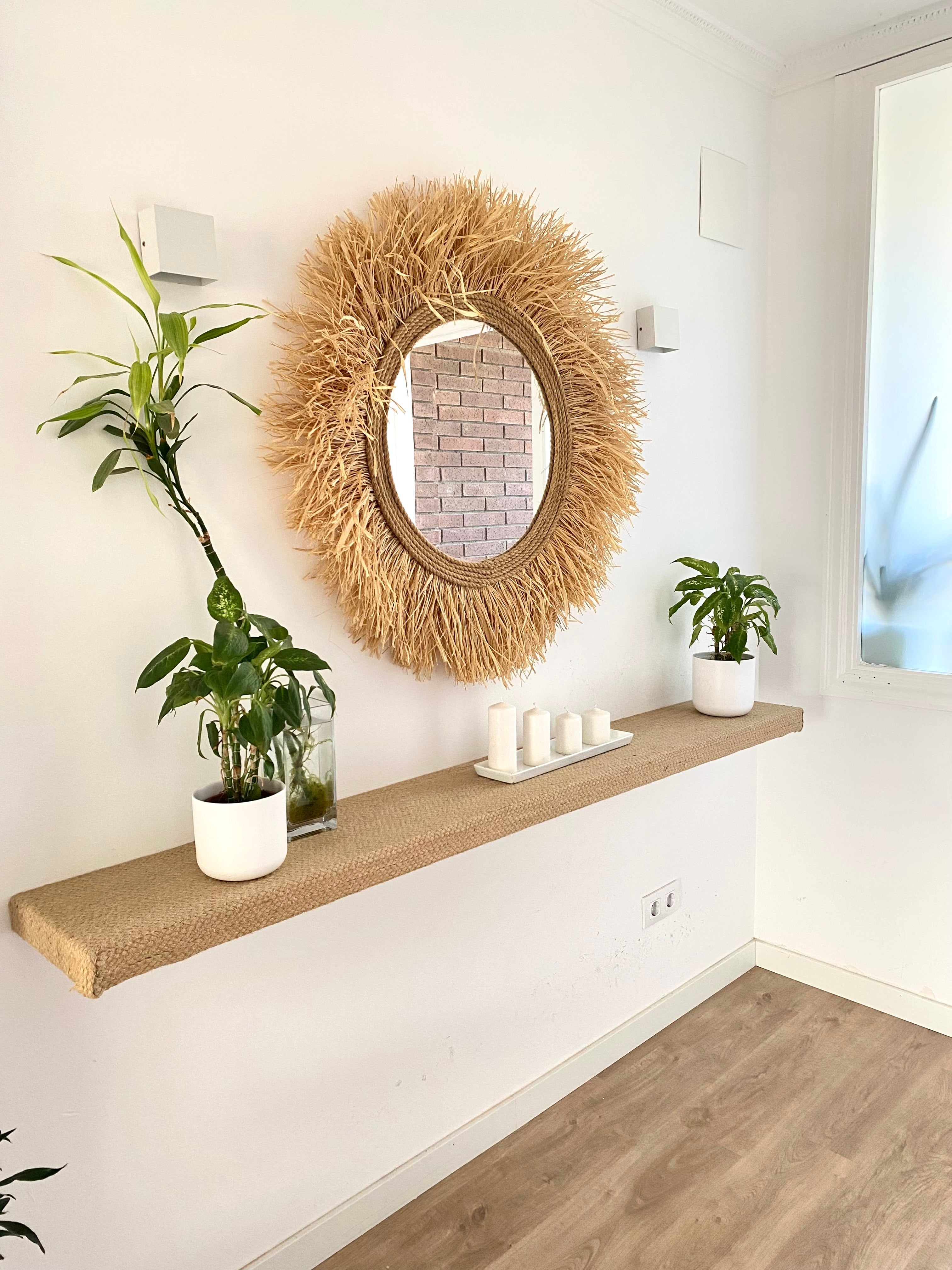 Ozdobne lustro ścienne z rafii i naturalnych włókien – RAFFIA CORD Ø całkowita 60 cm - 7