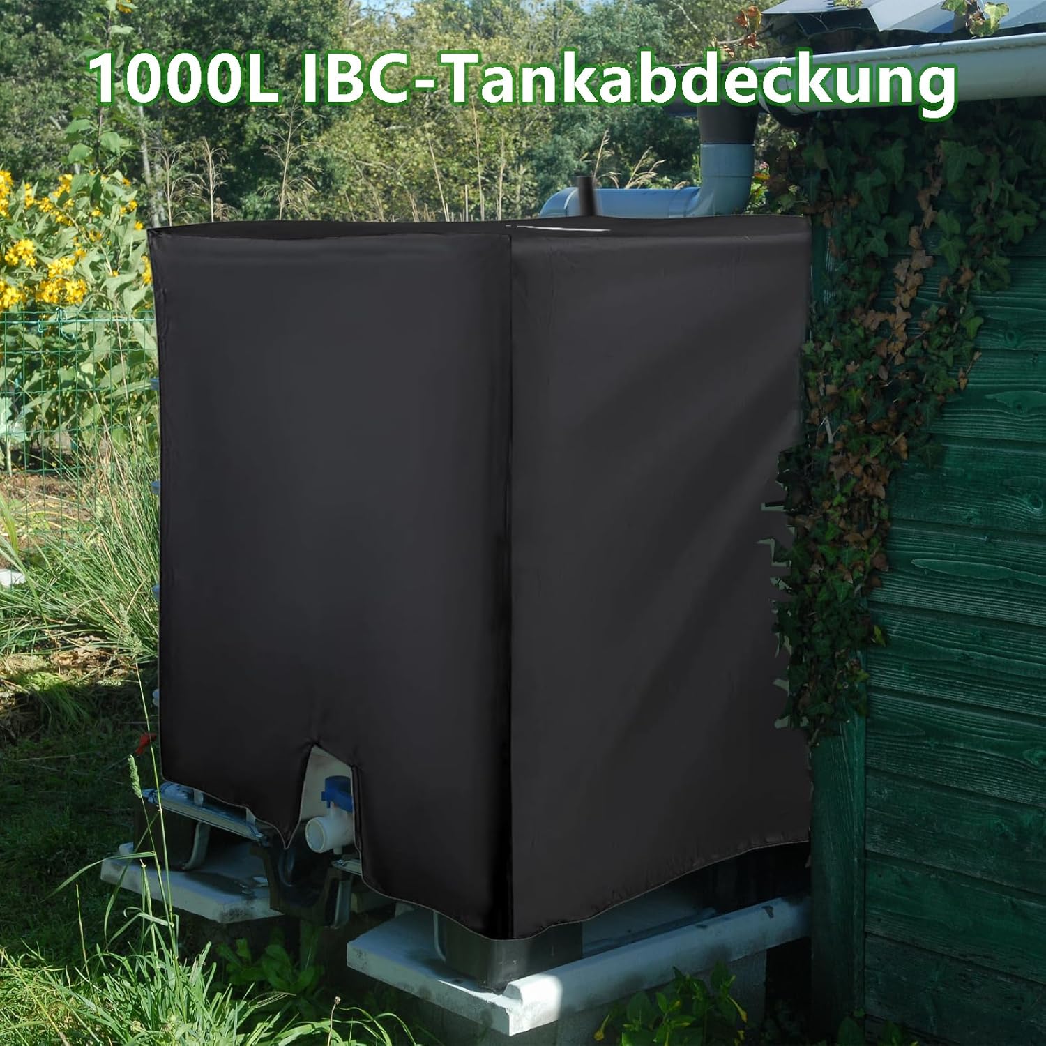 Pokrowiec ochronny UV do zbiornika na wodę IBC 1000 l – 120 x 100 x 116 cm – odpowiedni do zewnętrznych zbiorników na deszczówkę – czarny - 3