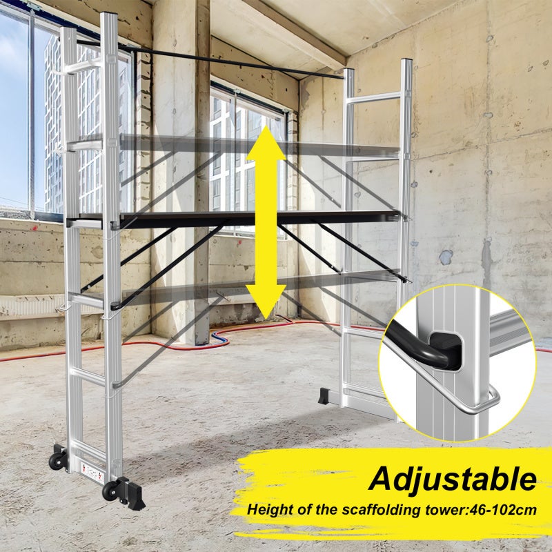 Echafaudage pliant ,Hauteur de travail maximale de 2.76m, argent - 5