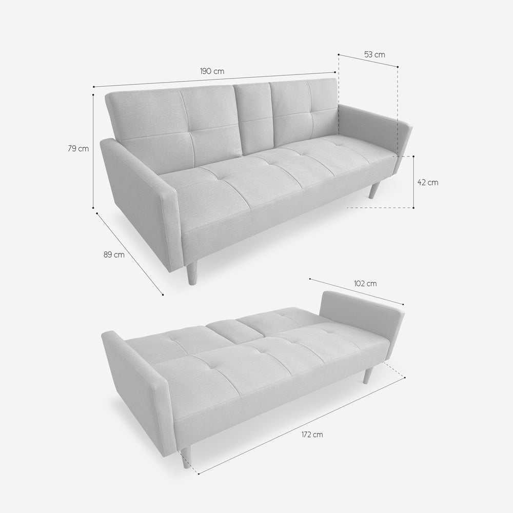 Divano letto 2 posti nordico in tessuto con bracciolo portabevande Donum - 9