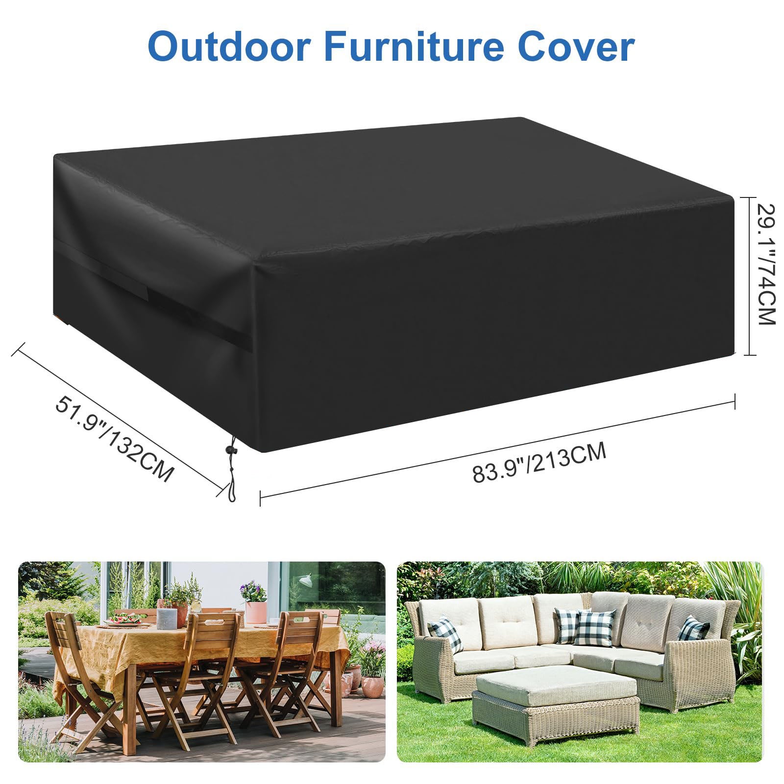 Capa para Mesa de Jardim, Lona Retangular 213*132*74 cm, Capa Protetora para Móveis de Jardim, Lona Impermeável para Mesa de Jardim, Capa Protetora - 2