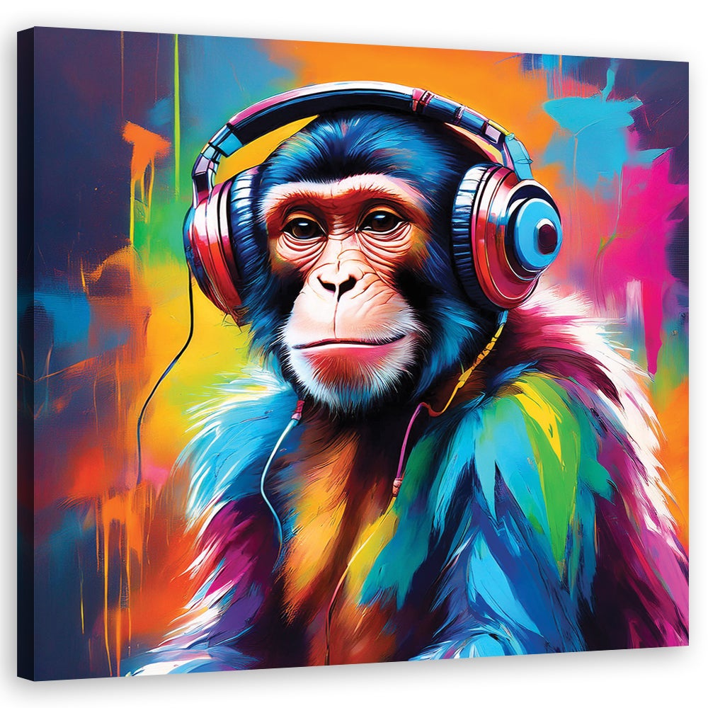 Obraz na płótnie, Małpa Dj Kolor 40x40