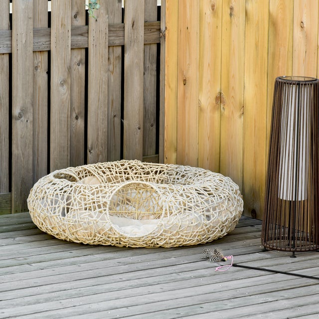Cama para Gatos de Vime PawHut Madeira Natural Vime PE, Metal e Poliéster 78x69x22cm