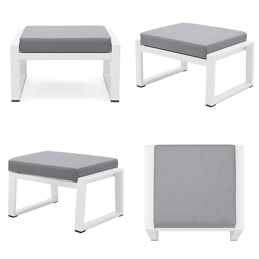 TEMPO STYLE - Puf MIKONOS w kolorze białym/szarym aluminium | Odporny na warunki atmosferyczne | Zdejmowana poszewka na poduszkę - 5