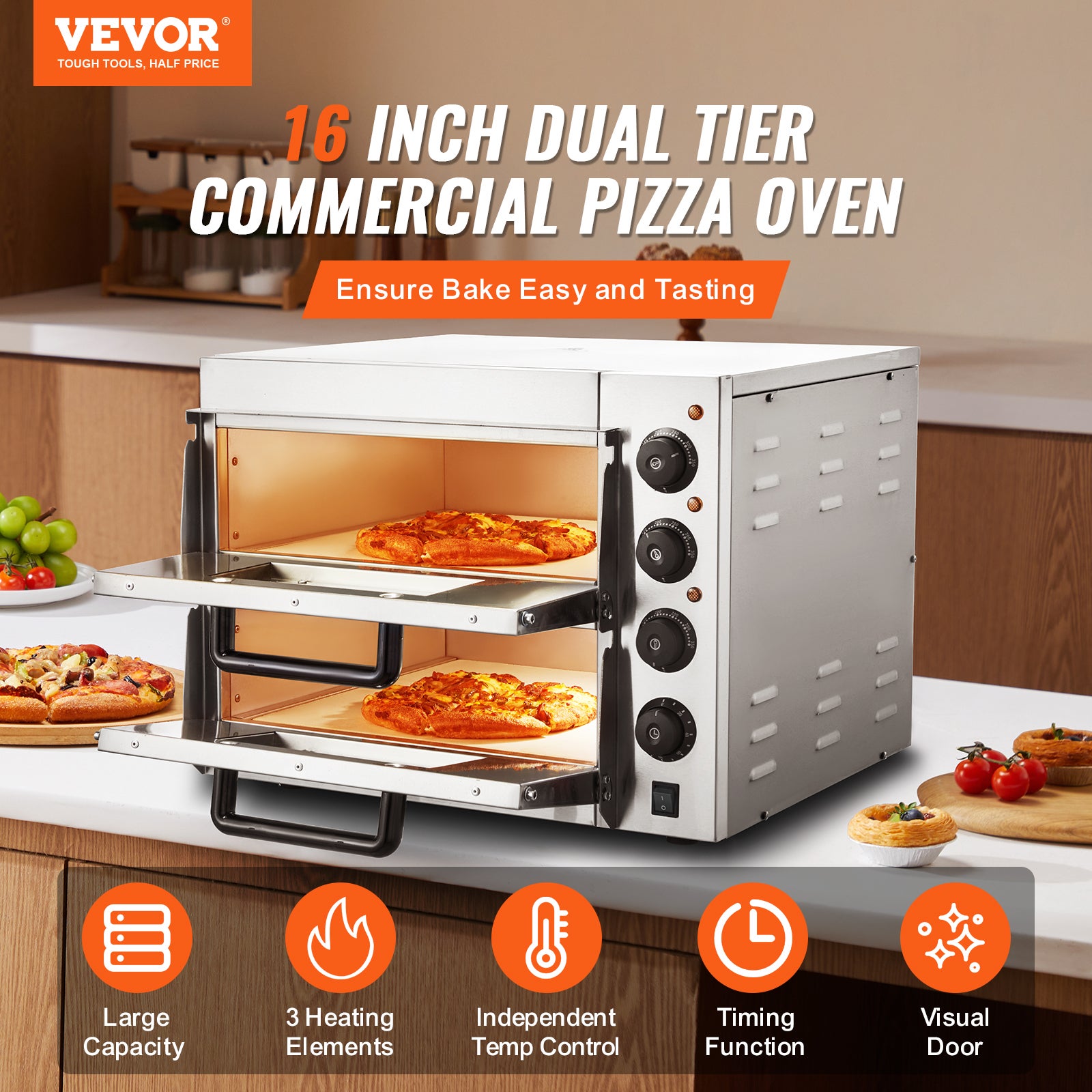 Pierre à Pizza En Cordiérite VEVOR 40,6x35,5 Cm - Épaisseur 1,5 Cm, Résiste à 787°C, Avec Grattoir - 9
