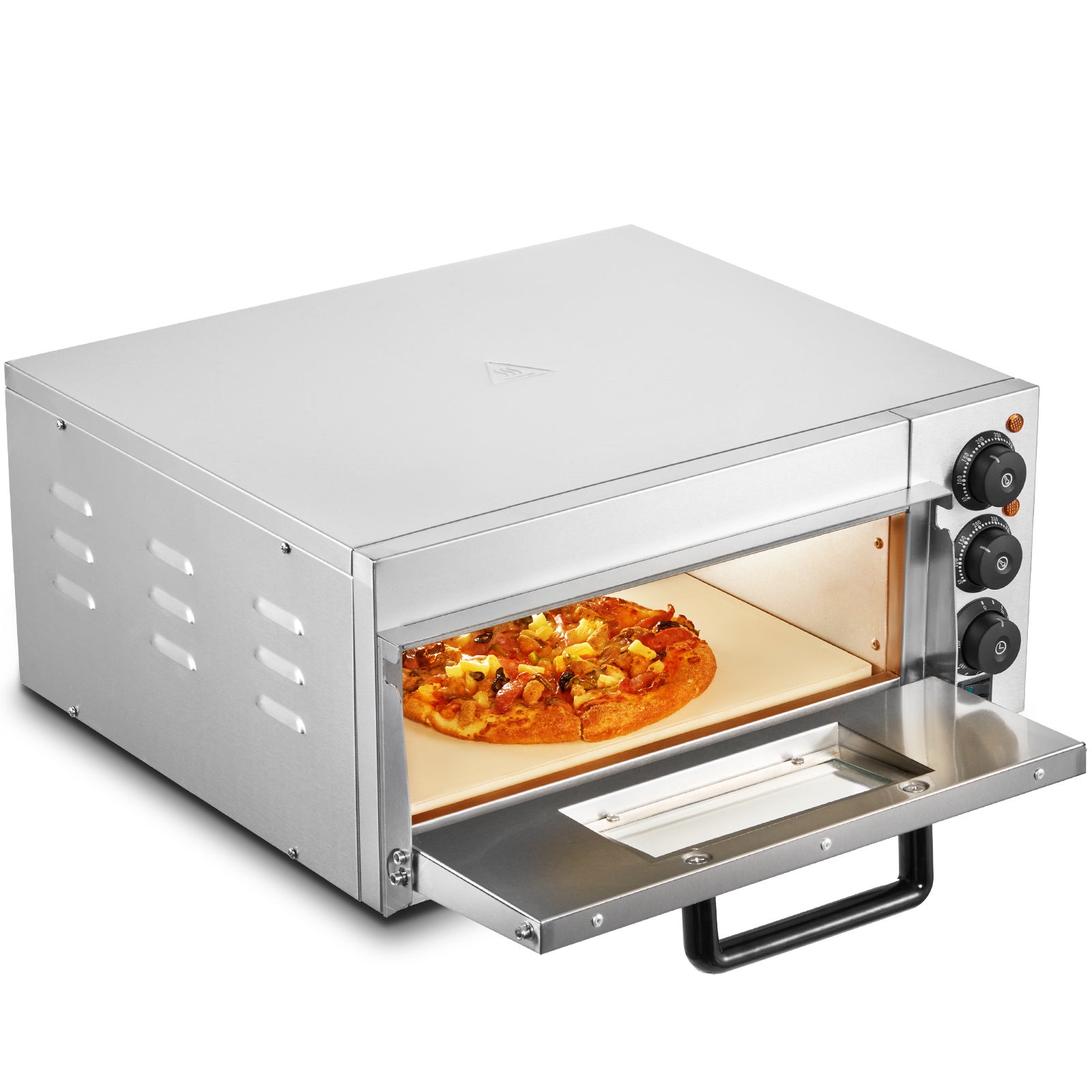 Cuptor de pizza VEVOR comercial de 16 inch, oțel inoxidabil cu pietre și mânere, pentru utilizare versatilă acasă sau la restaurant