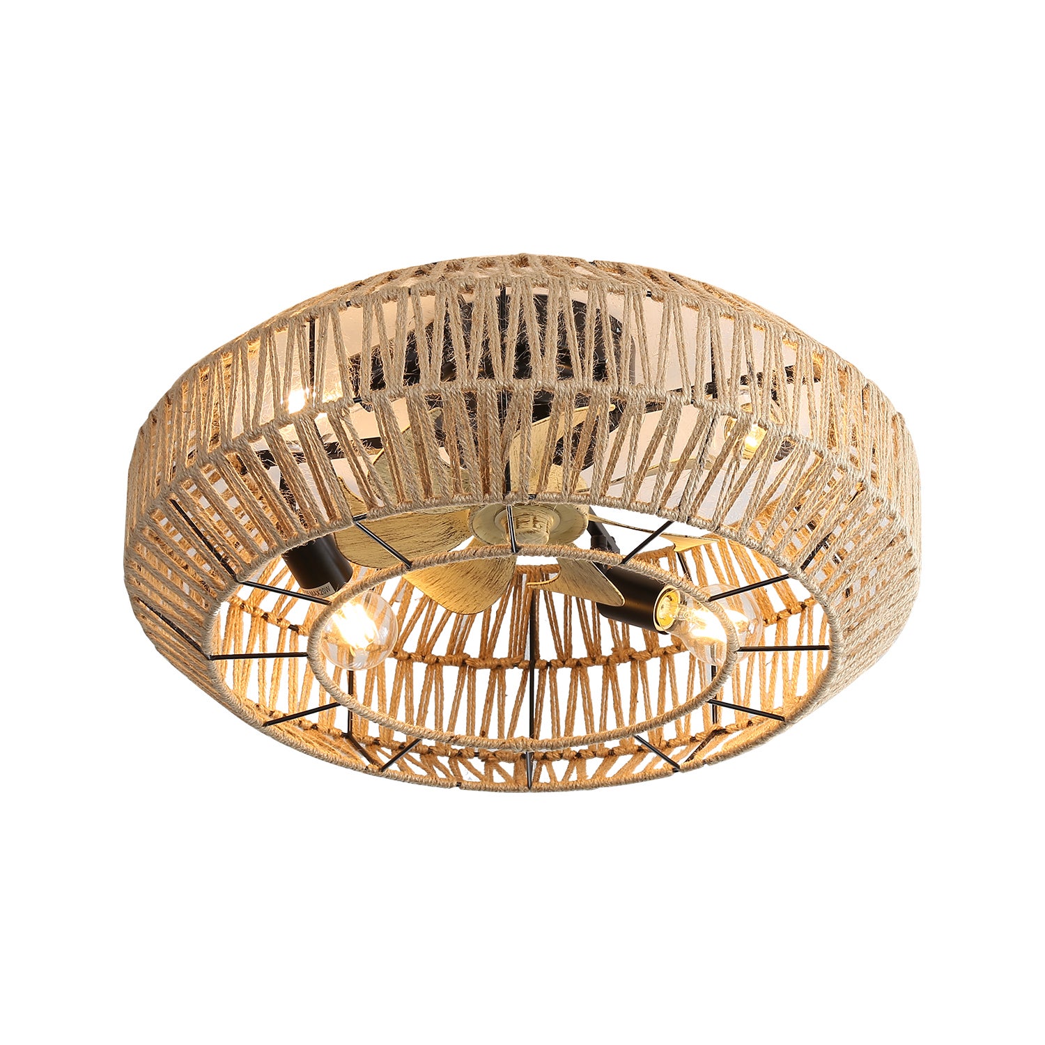 Ventilateur Plafond 56 cm Moteur DC Réversible Télécommande 6 Vitesses Style Bohème Cage 3 Pales Rotin Salon Sans Lumière - 8