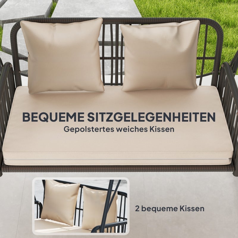 Balancelle De Jardin,Balancelle 2 Places Pour Terrasse Et Jardin, Toit Réglable, Coussins Inclus, Structure Métal, Kaki 149x121x180 cm - 4