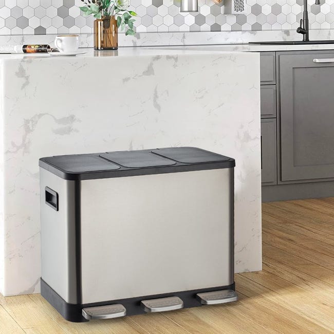 WENKO Pattumiera A Pedale Leman, Pattumiera Piccola Per Bagno, Capacità 3L, Acciaio, 17x25x22.5 Cm, Blu Grigio Opaco - Foto 6