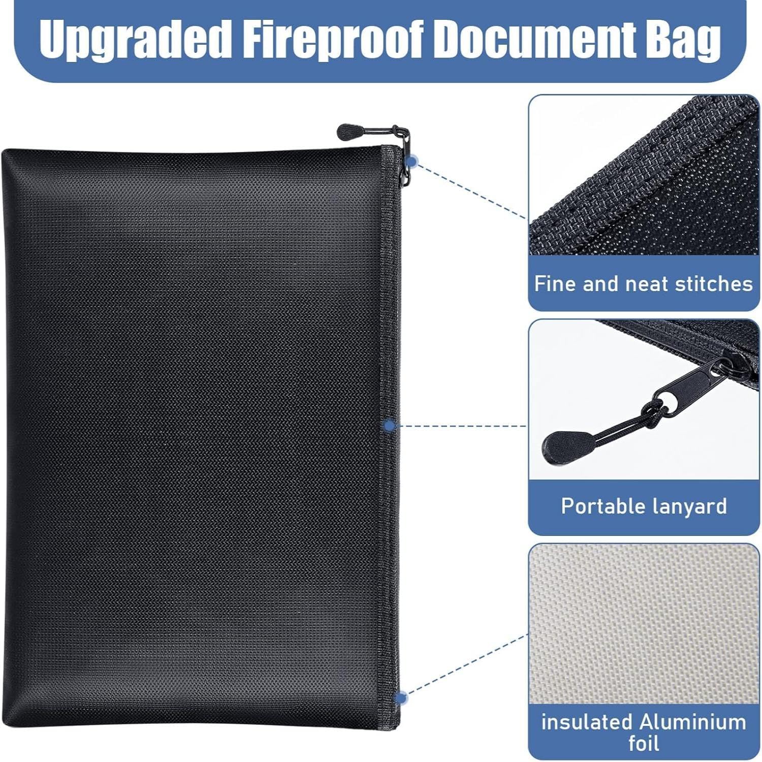 Bolsa para documentos à prova de fogo, formato 20,5 x 13,5 cm, com zíper e compartimento de armazenamento à prova de fogo. - 3