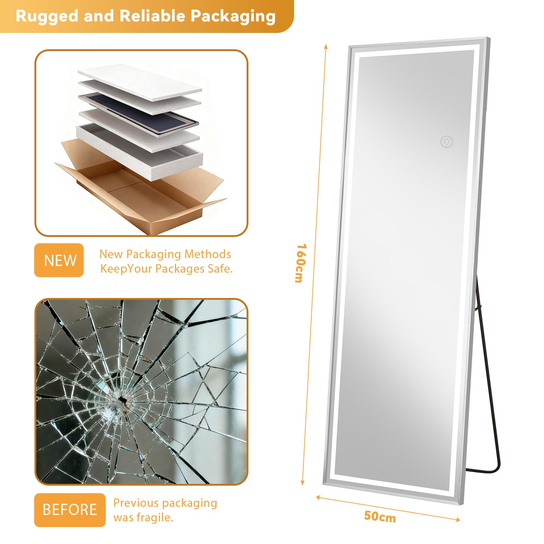 Miroir intelligent avec lumière LED 160×50 cm, miroir argent HD, 3 couleurs réglables, touche tactile pour maquillage et dressing - 3