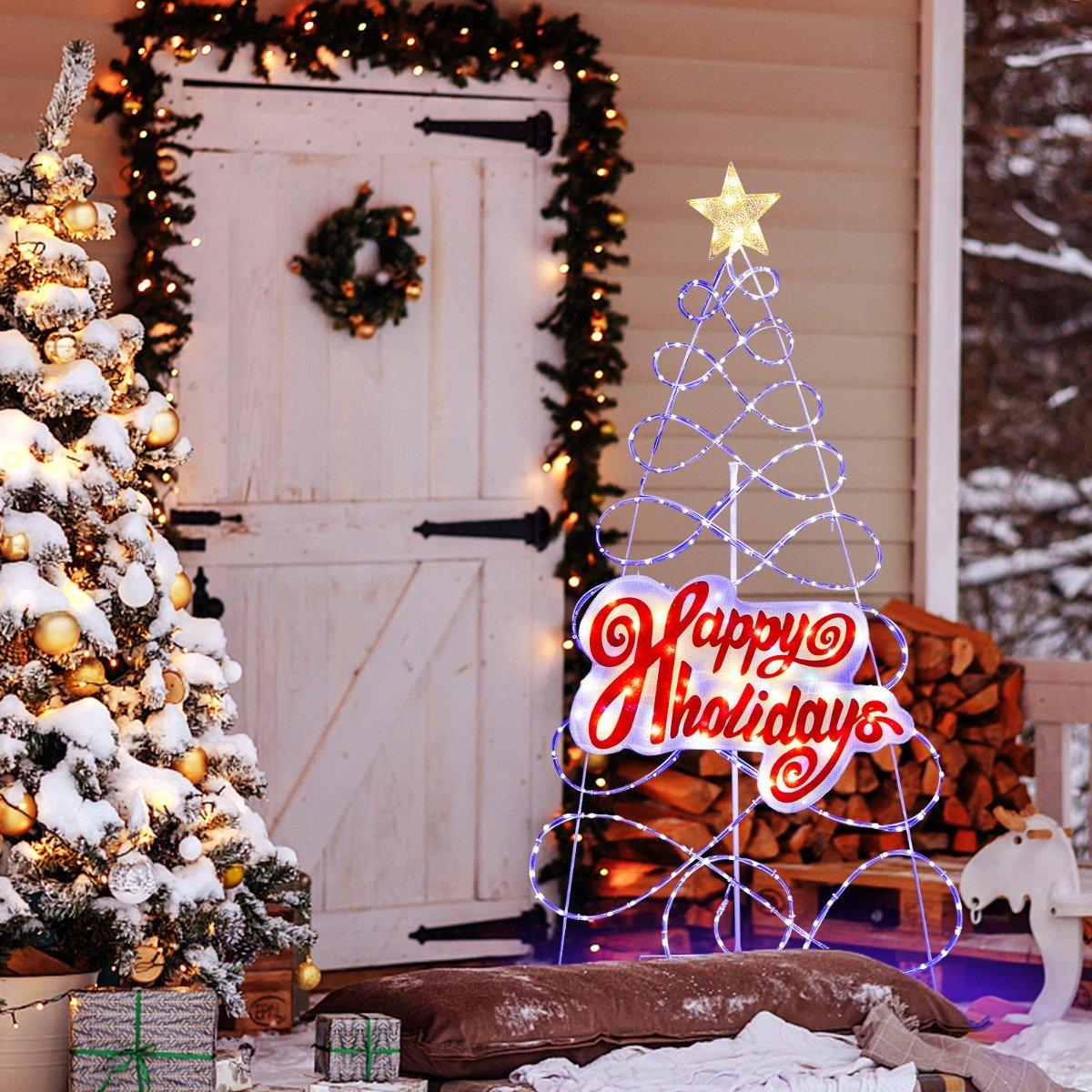 Sapin De Noël Artificiel 125cm Avec 150 Lumières LED - 9 Modes (blanc Chaud/RVB) - Base Ciment - Pré-illuminé, Branches Articulées