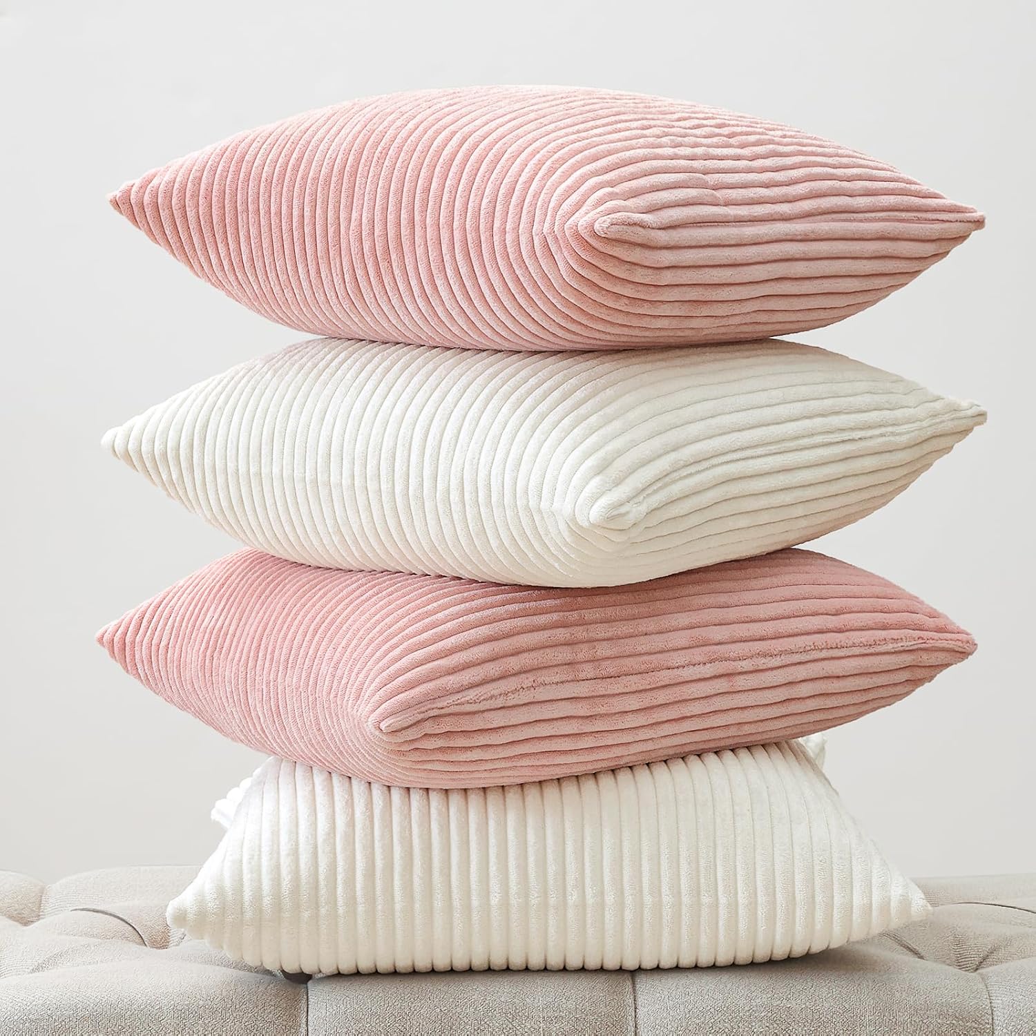 2 Federe Per Cuscini Quadrate In Velluto A Coste Morbide - Rosa, 40x40 Cm - Decorazione Divano E Letto