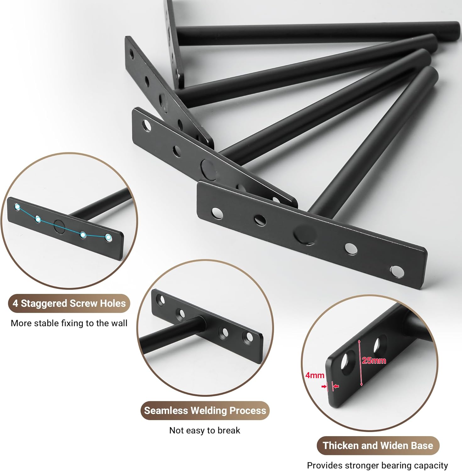 Wspornik półki ściennej niewidoczny, pływający, metalowy, długość 150 mm, czarny, 8 szt. - 2