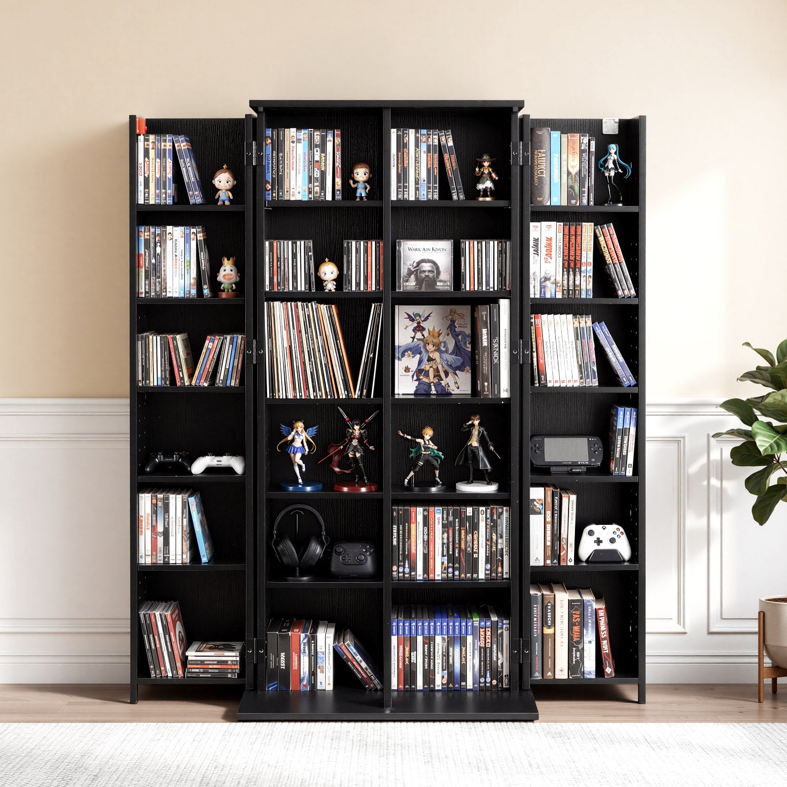 Estante VEVOR, armário multimédia de 6 níveis, estante com portas e prateleiras ajustáveis ​​para CD, DVD, livros e jogos, 610 x 368 x 1270 mm - 8