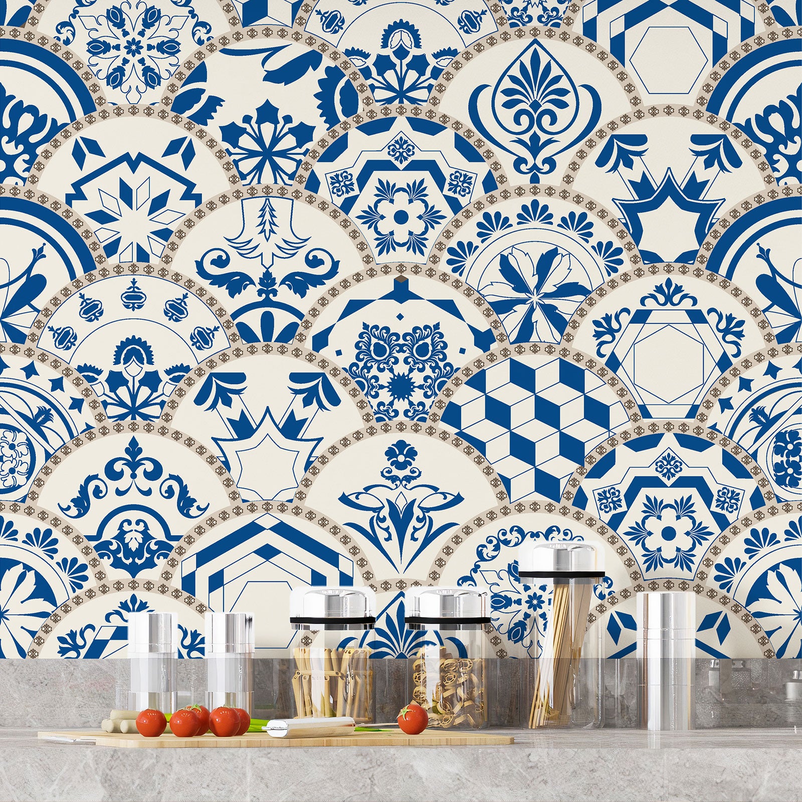 Crédence adhésive sticker décoratif pour cuisine - Effet carreaux de ciment - Adhésif MAT - 60x60 cm - 4