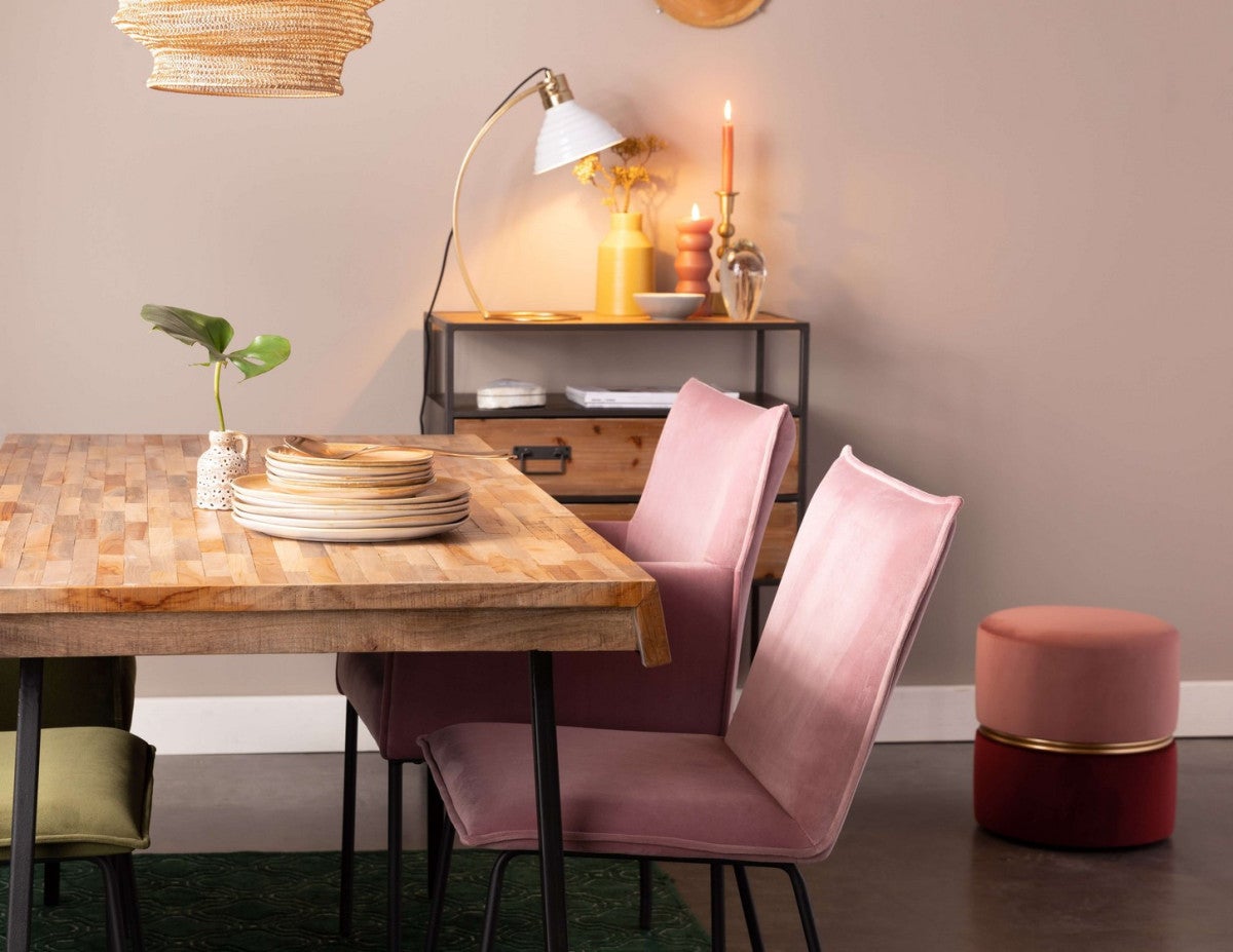 ART DECO - Pouf en velours rose avec cerclage doré - 2