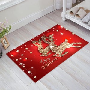 Tappeto Natalizio da Bagno con Faccia di Babbo Natale e Albero di Natale - Lavabile, Assorbente, per Doccia - Rosso