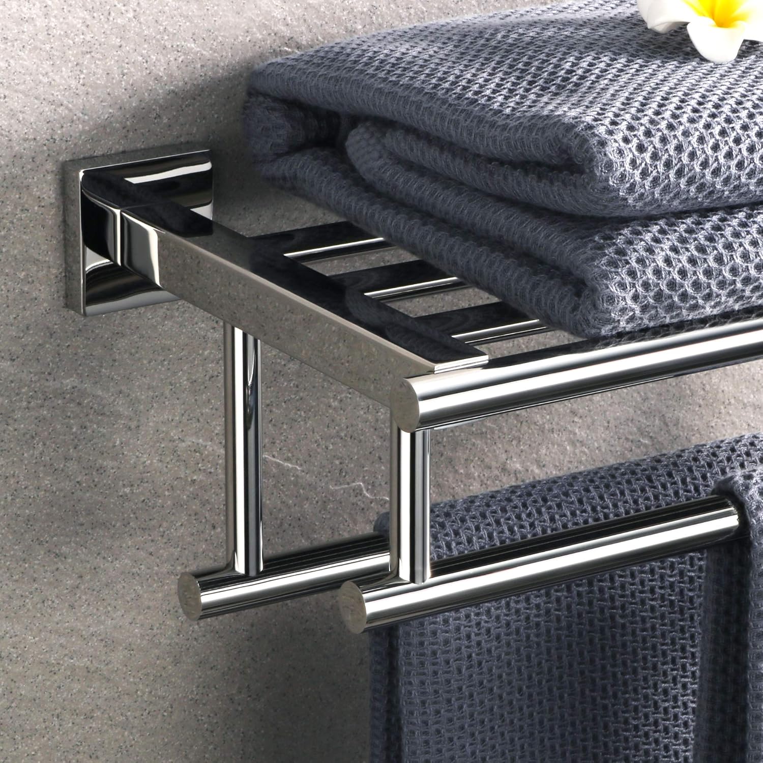 Porte-serviettes de salle de bain avec double barre à serviettes, 40 cm de long (argent brillant) - 3