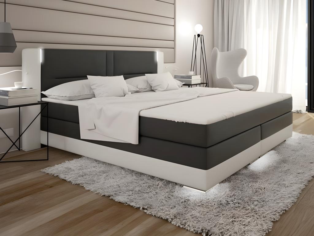 Ensemble Complet Boxspring T Te De Lit Avec Leds Sommiers Matelas Surmatelas X