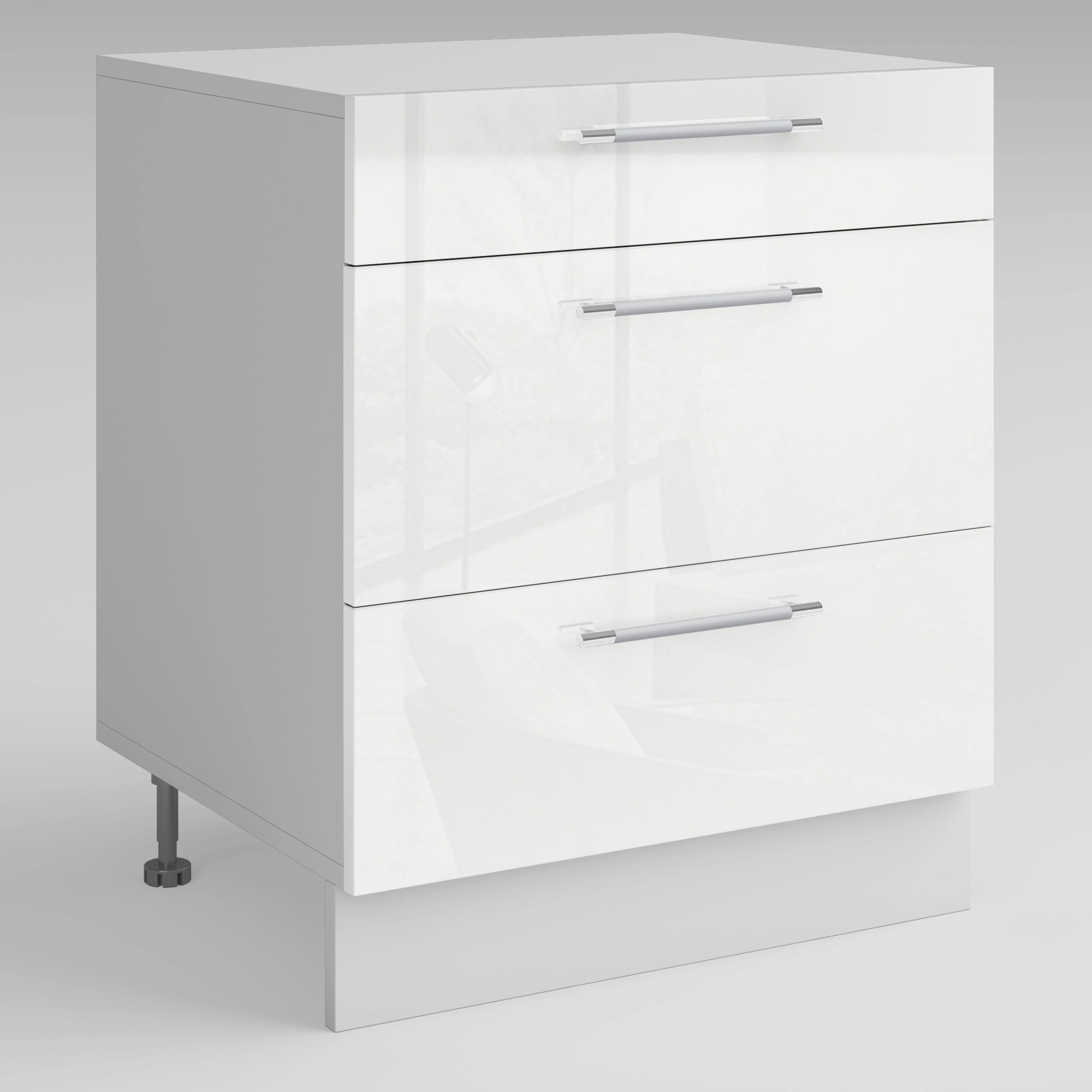 Meuble de cuisine casserolier 3 tiroirs blanc laqué L 60 x H 72 cm ...