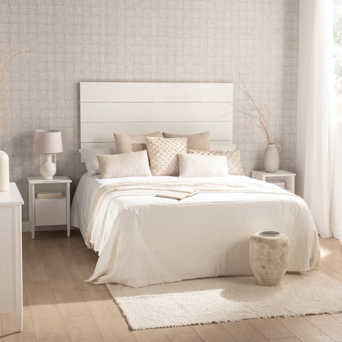 Cabecero doble efecto madera blanco 162x80 cm - 8