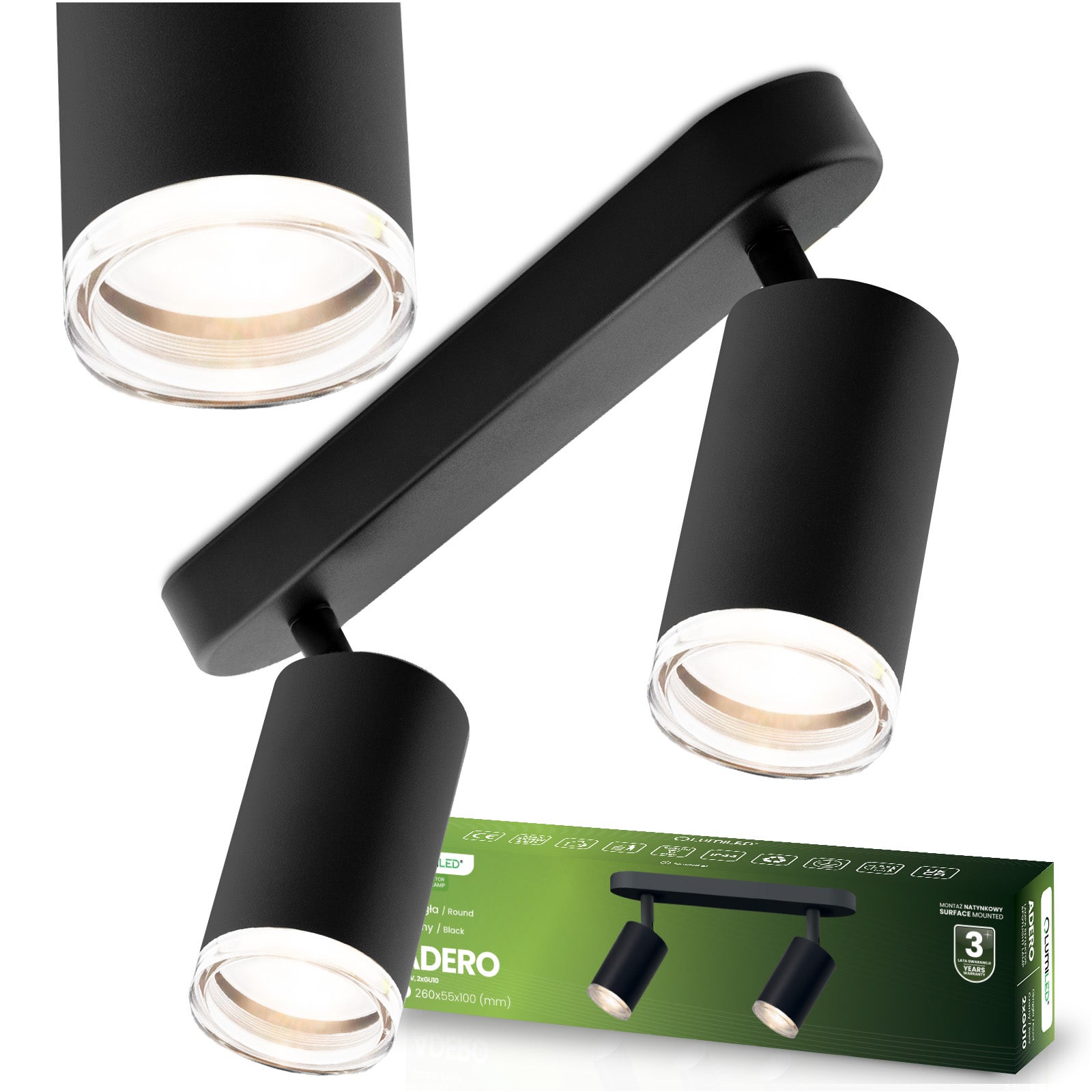 Lampa Sufitowa Lumiled Reflektor LED Spot 2x GU10 IP44 Czarna