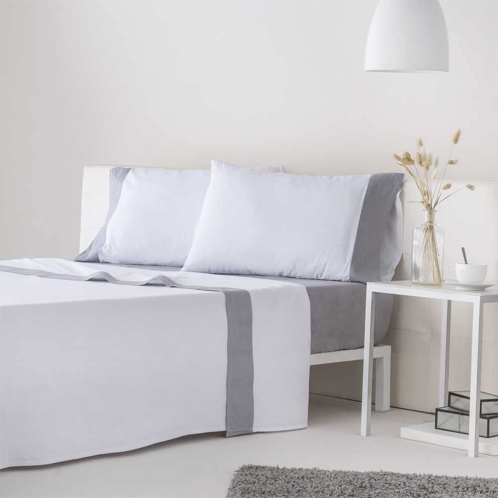 Cotton artean - juego de sábanas izki gris 100% algodón orgánico gris 240x260 cama 150