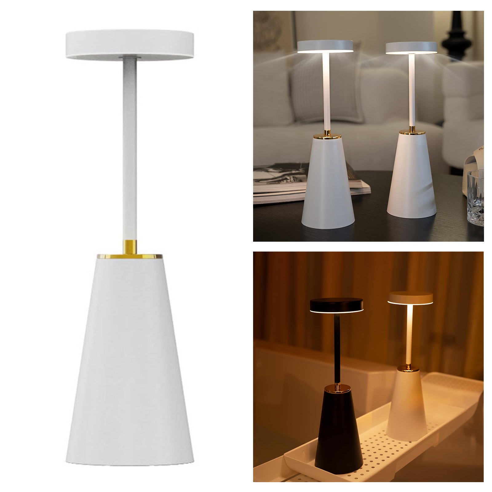 Lampe De Chevet Portable GUPE 3 Couleurs - Sans Fil Aluminium - Or