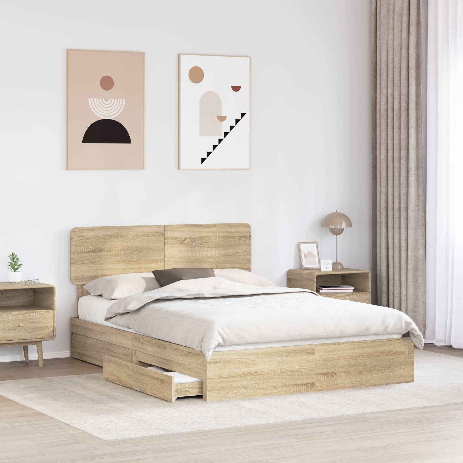 Lit de Rangement Chêne 140 x 190 cm Bois d'ingénierie - 3