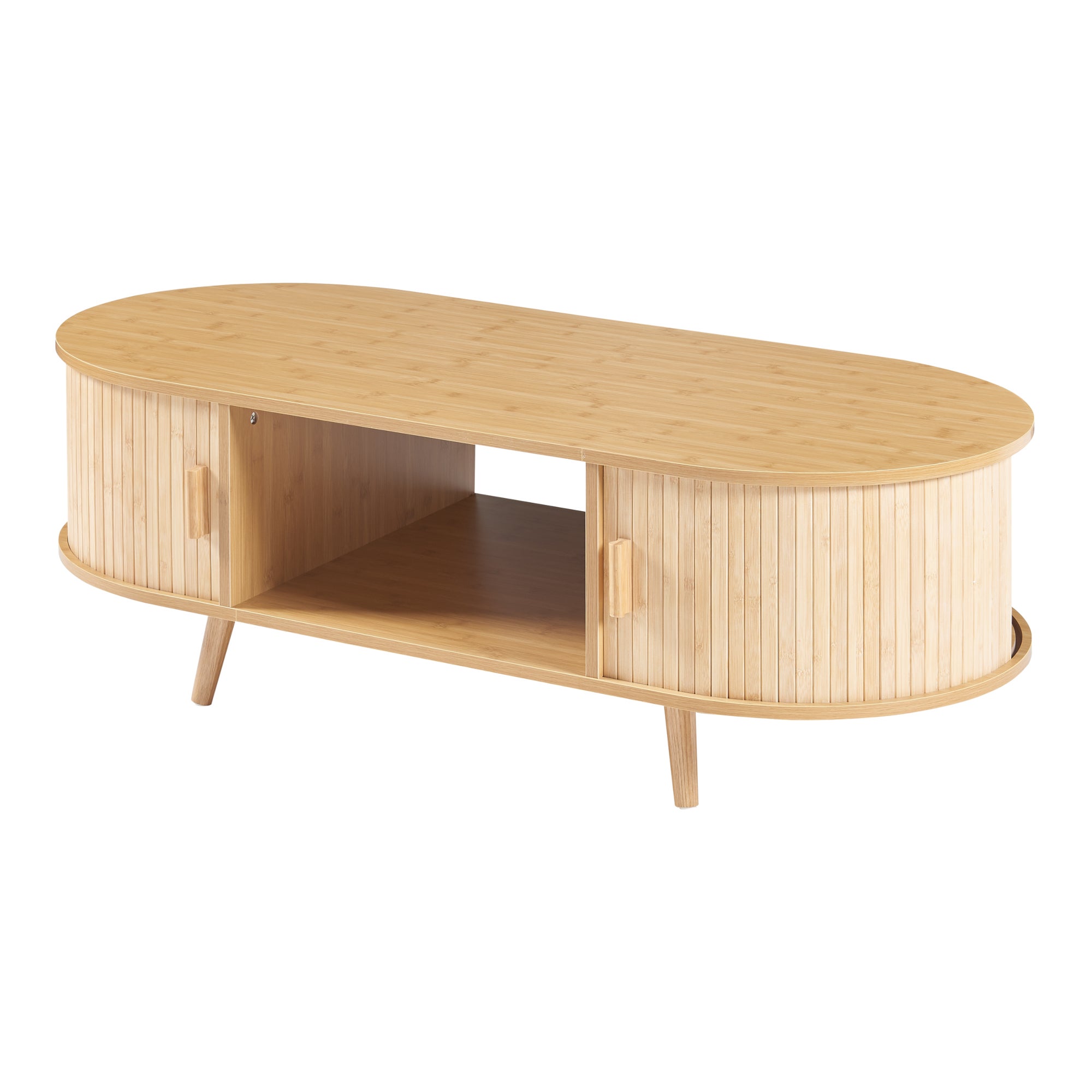 Table basse de salon Nordkapp avec portes coulissantes MDF bambou bois 120 x 55 x 40 cm naturel [en.casa] - 3