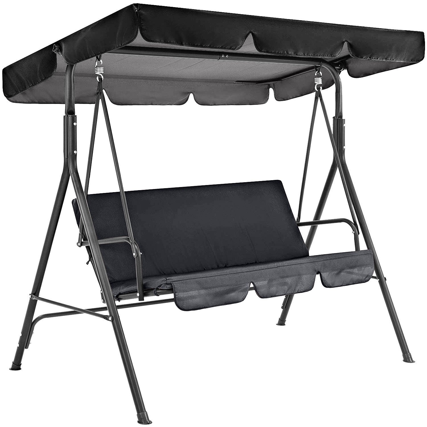 Czarny dach zamienny do huśtawki ogrodowej 3-osobowej – uniwersalny, wodoodporny, z ochroną UV, daszek do mebli ogrodowych