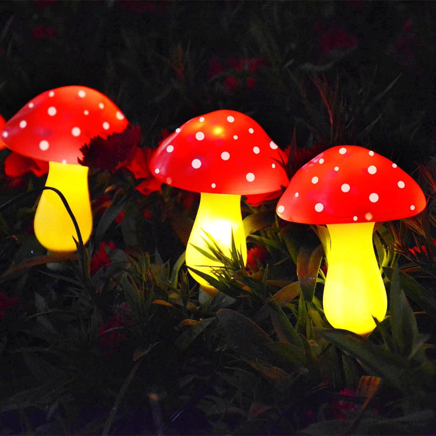 【6 lumières】Éclairage extérieur blanc chaud de champignon rouge solaire à LED - 3