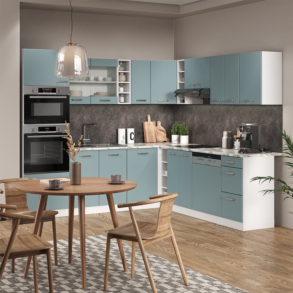 Vicco Cuisine en angle R-Line, Bleu-gris/Blanc, 247 x 237 cm, PT Chêne - 6