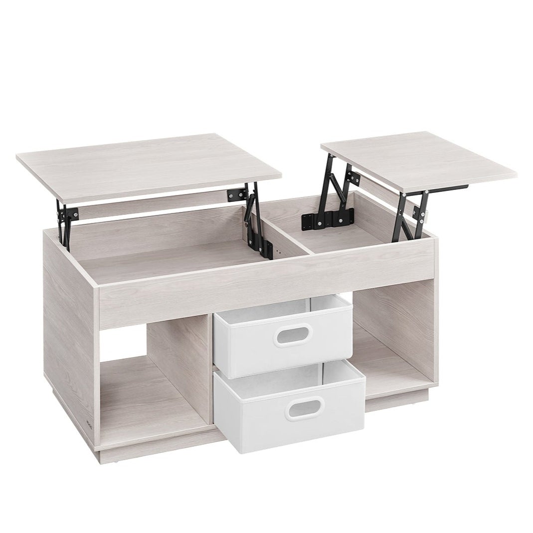 Table basse carrée avec 2 tiroirs et 2 compartiments ouverts - 70 x 70 x 36 cm - Pieds dorés Table basse carrée avec 2 tiroirs et 2 compartiments ouverts - 70 x 70 x 36 cm - Pieds dorés