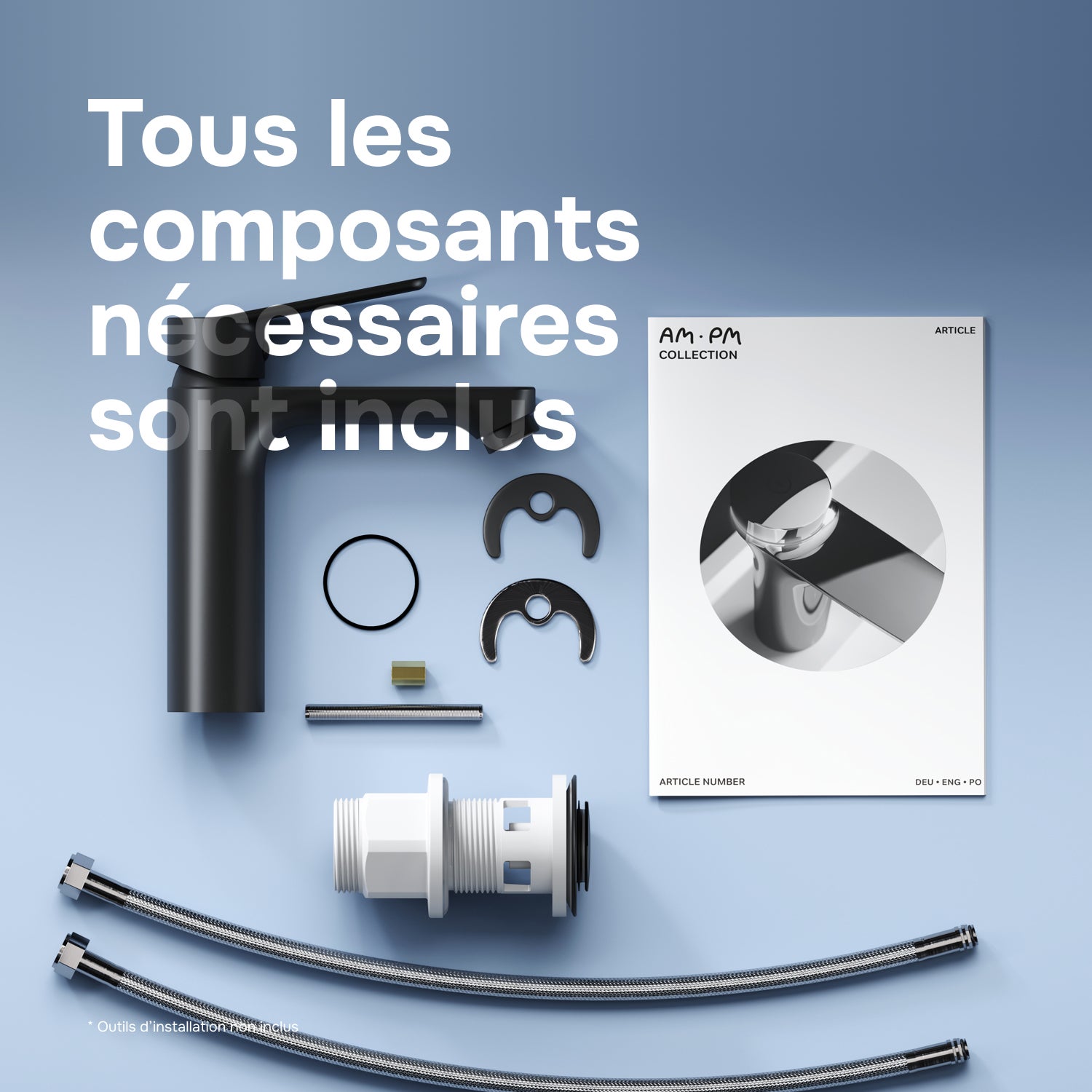 Mitigeur de Lavabo, Robinet de Lavabo avec bonde clic clac, Robinet de lave-mains, Noir, taille S, FTA82122 AM.PM - 2