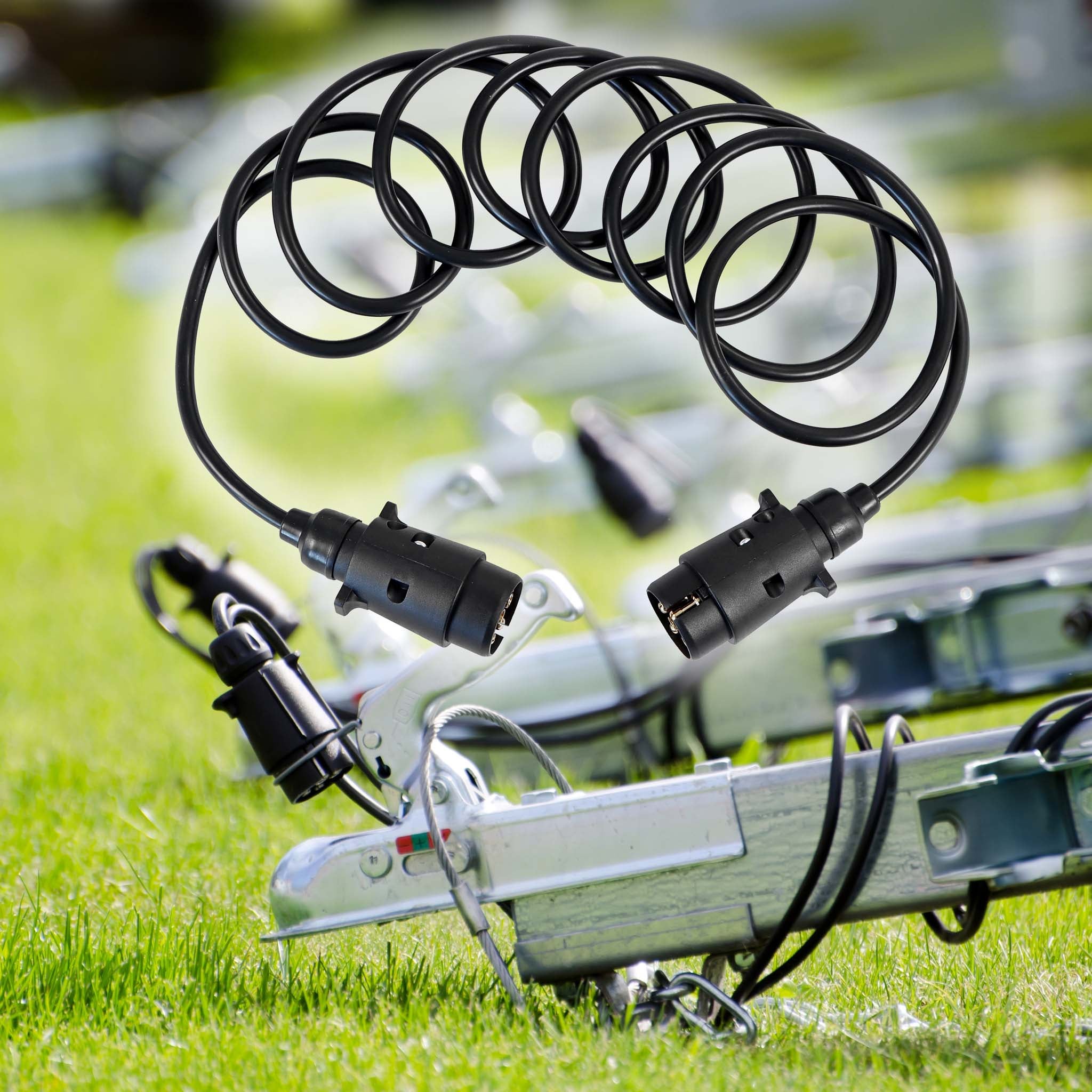 Câble de rallonge électrique – 3 m – 2 fiches – 7 broches – Feux de camping car et remorque – Feu arrière, clignotants, Wiltec - 2
