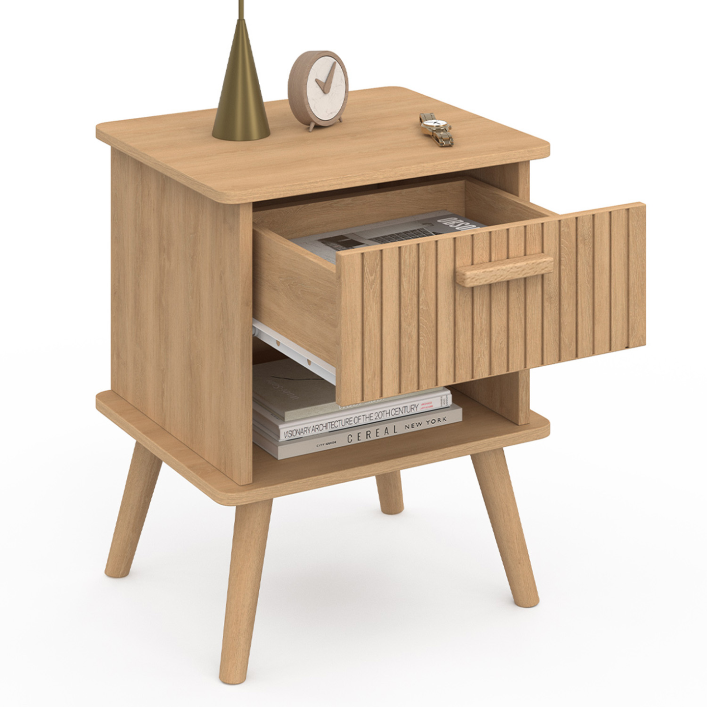 Lot de 2 tables de chevet JULIETTE 1 tiroir avec niche lattes tasseau bois coloris chêne - 4