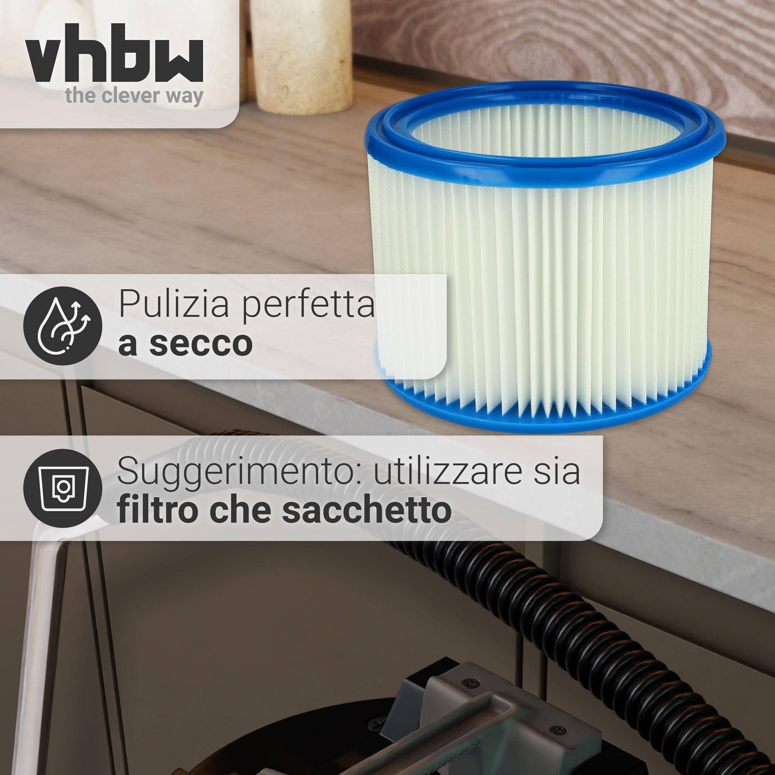vhbw Set de filtres 5x Filtre plissé compatible avec Masko 1800W 30L, K 606 DW aspirateur à sec ou humide - Filtre à cartouche - 8