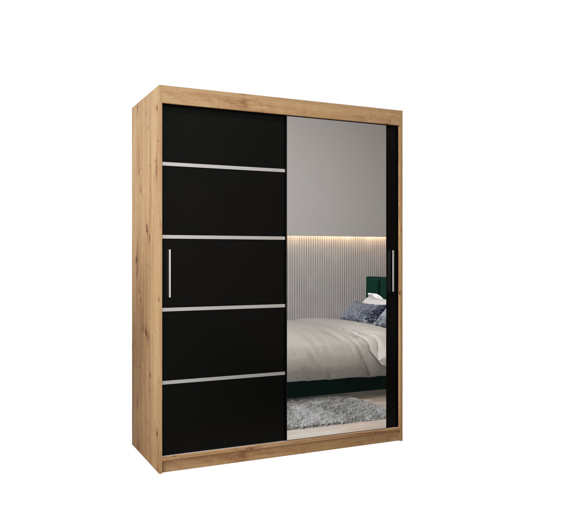 Szafa przesuwna garderoba Verona 2 150 x 62 x 200 cm Artisan + Czarny - Abiks Meble