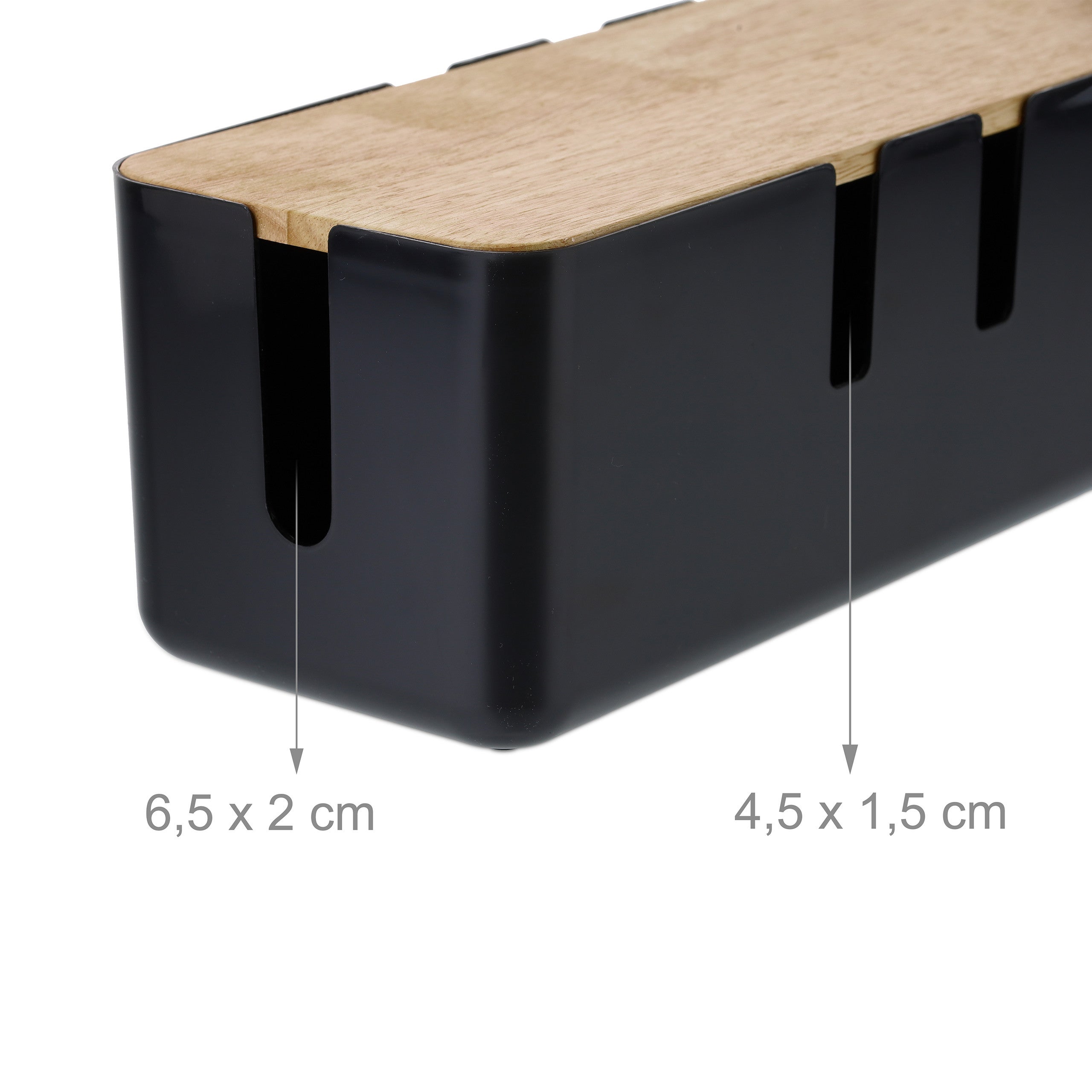 Boîte cache-câbles pour 2 multiprises, en plastique avec couvercle en bois, 11,5 x 30,5 x 12,5 cm, noire, Relaxdays - 5
