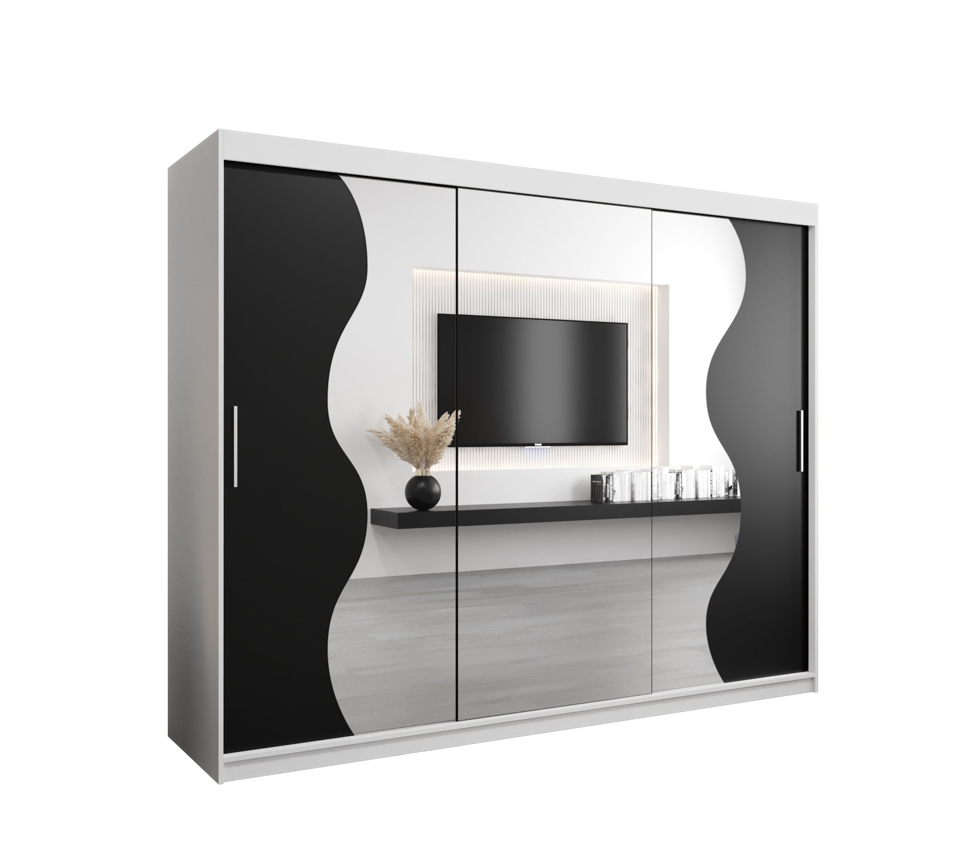 Szafa przesuwna garderoba MADRYT 250 x 62 x 200 cm Biały + Czarny - Abiks Meble