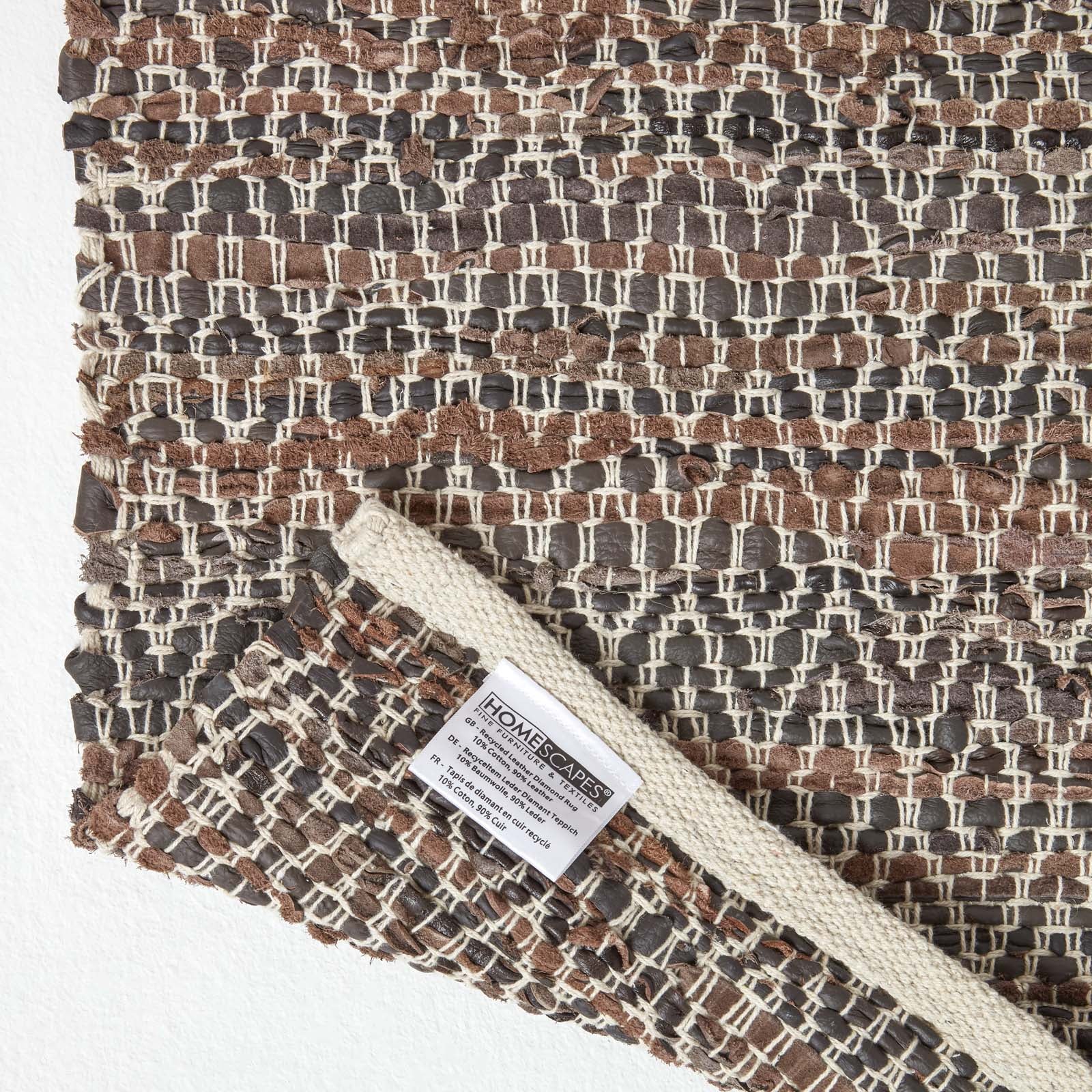 Homescapes Tapis de couloir en cuir recyclé marron à motif losanges - 66 x 200 cm - 5